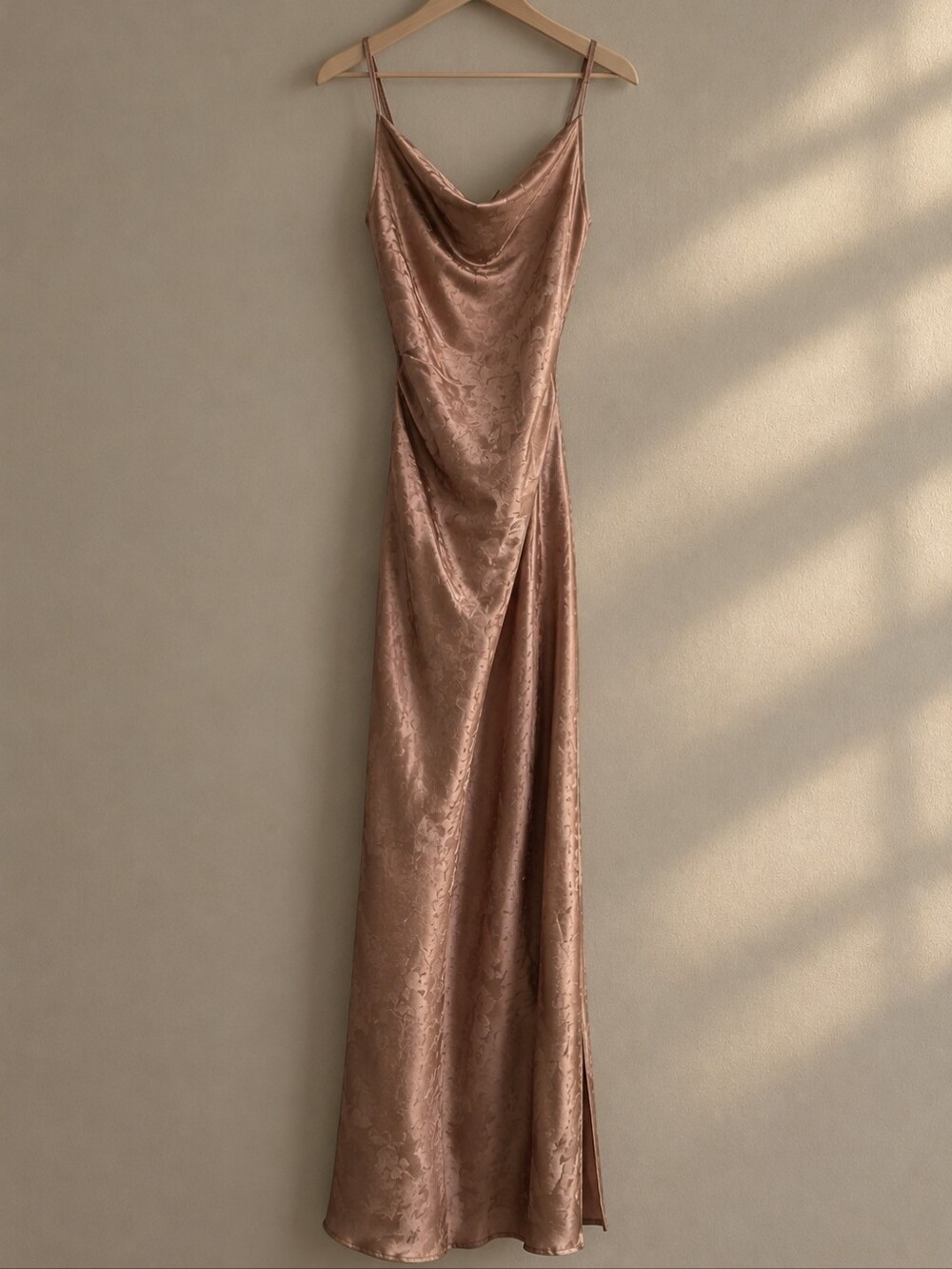 Dusty Rose Gold Satin Slip Dress | Cowl Neck Maxi Dress | Romantic Evening Dress